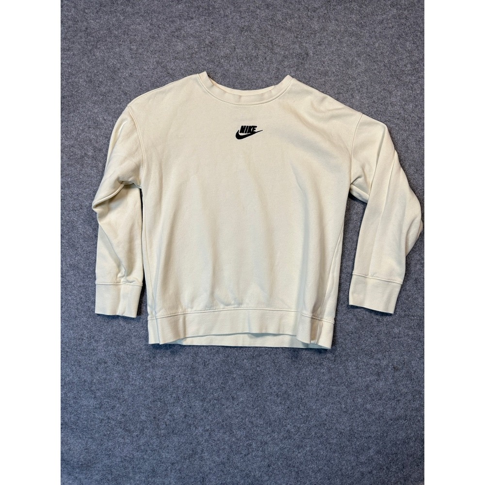 Nike Mens Fleece Crewneck Sweatshirt Cream Off White Embroidered Logo Large